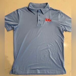 Ole Miss Powder Light Blue Polo Shirt with Red Embroidery Youth Large